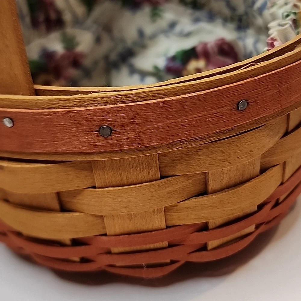 Longaberger Mothers Day Handwoven 1998 Basket Natural Brown W/ Floral Liner